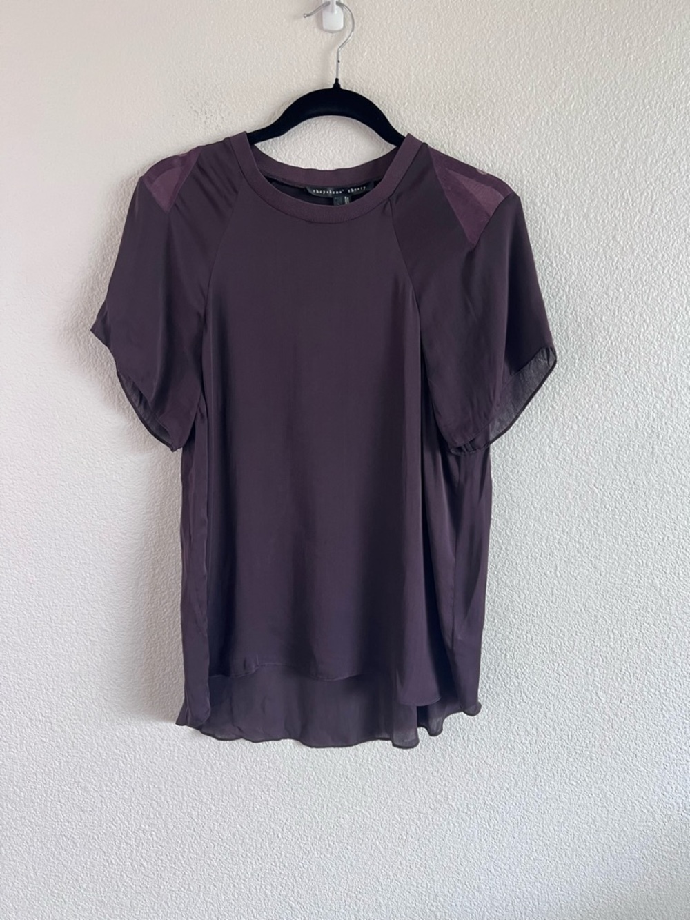 Theysken's Theory Women's 100% Silk Short Sleeve Eggplant Blouse‎